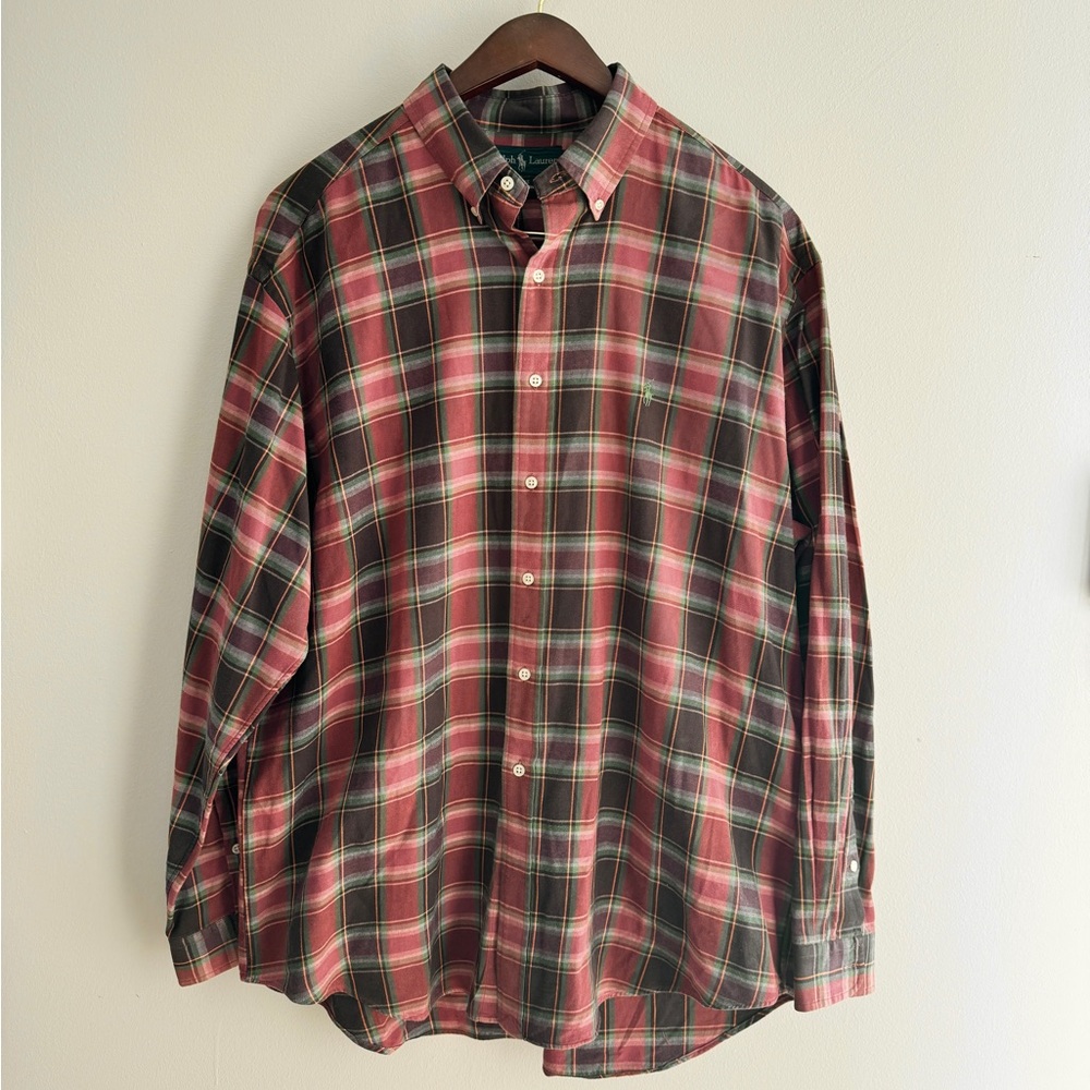 Ralph Lauren Yellow Pony Logo Plaid Collared Button-up Blake Shirt Men’s XL